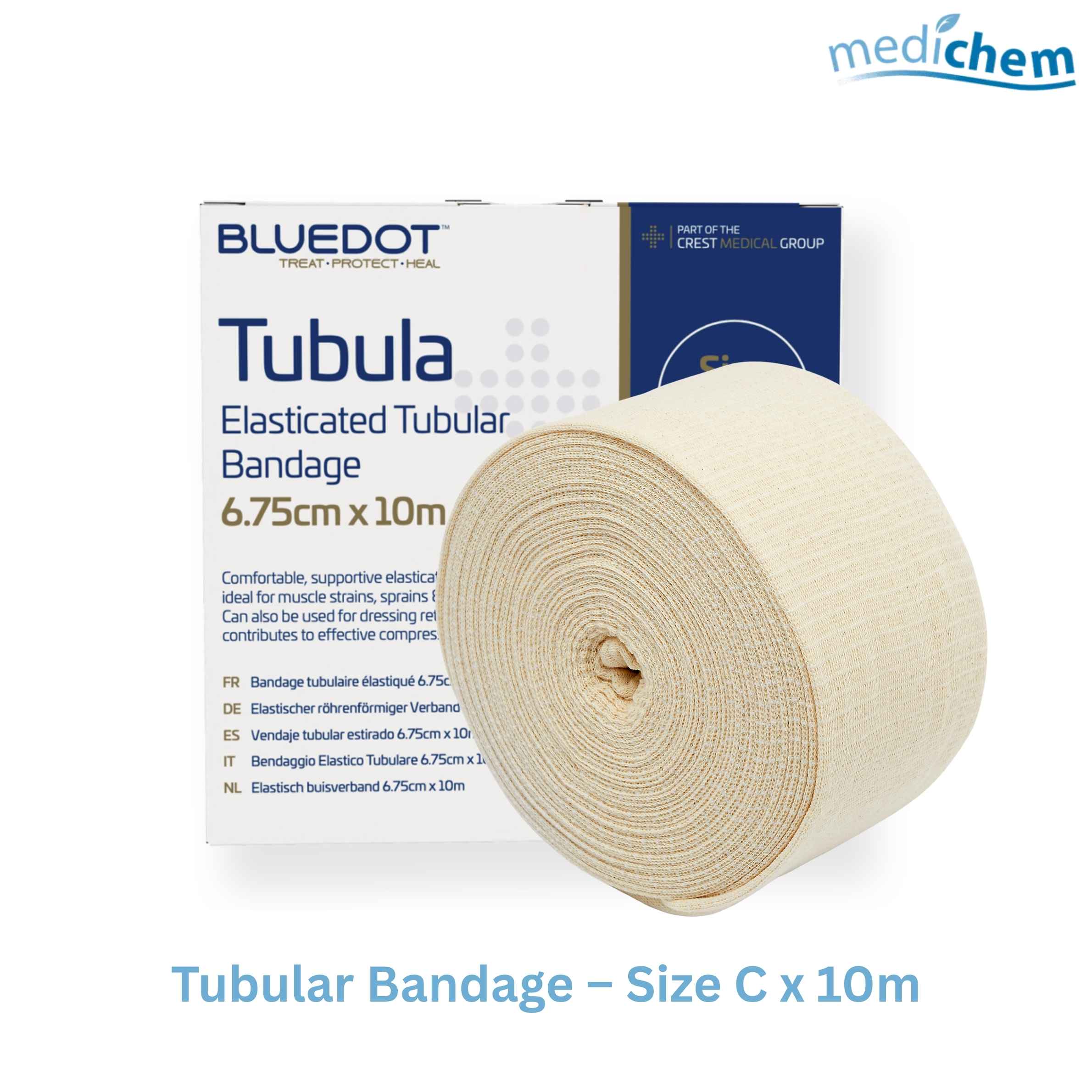 Blue Dot Elasticated Tubular Bandage 6.75cm x 10m — CE Marked Elastic Limb Support