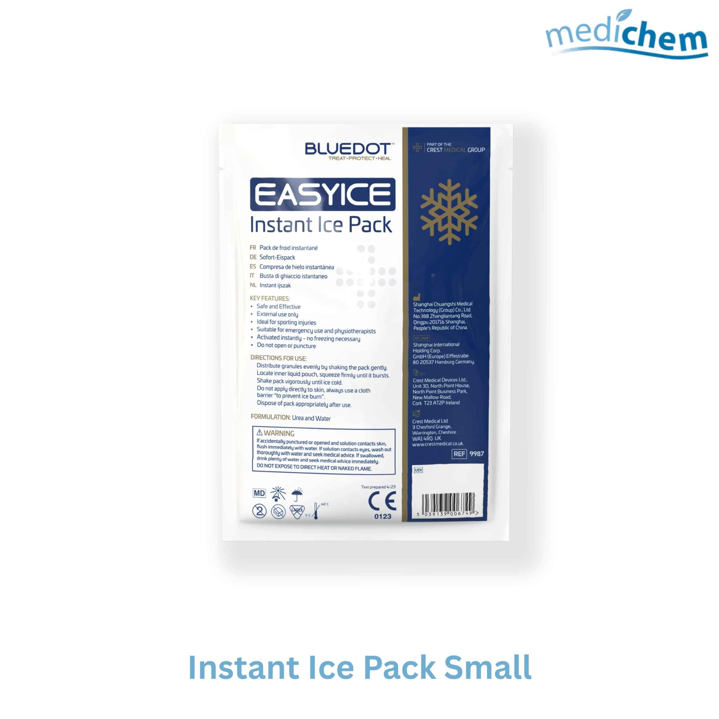 Instant Ice Pack Small 120g — 19cm x 13cm Single-Use Instant Cold Therapy Pack