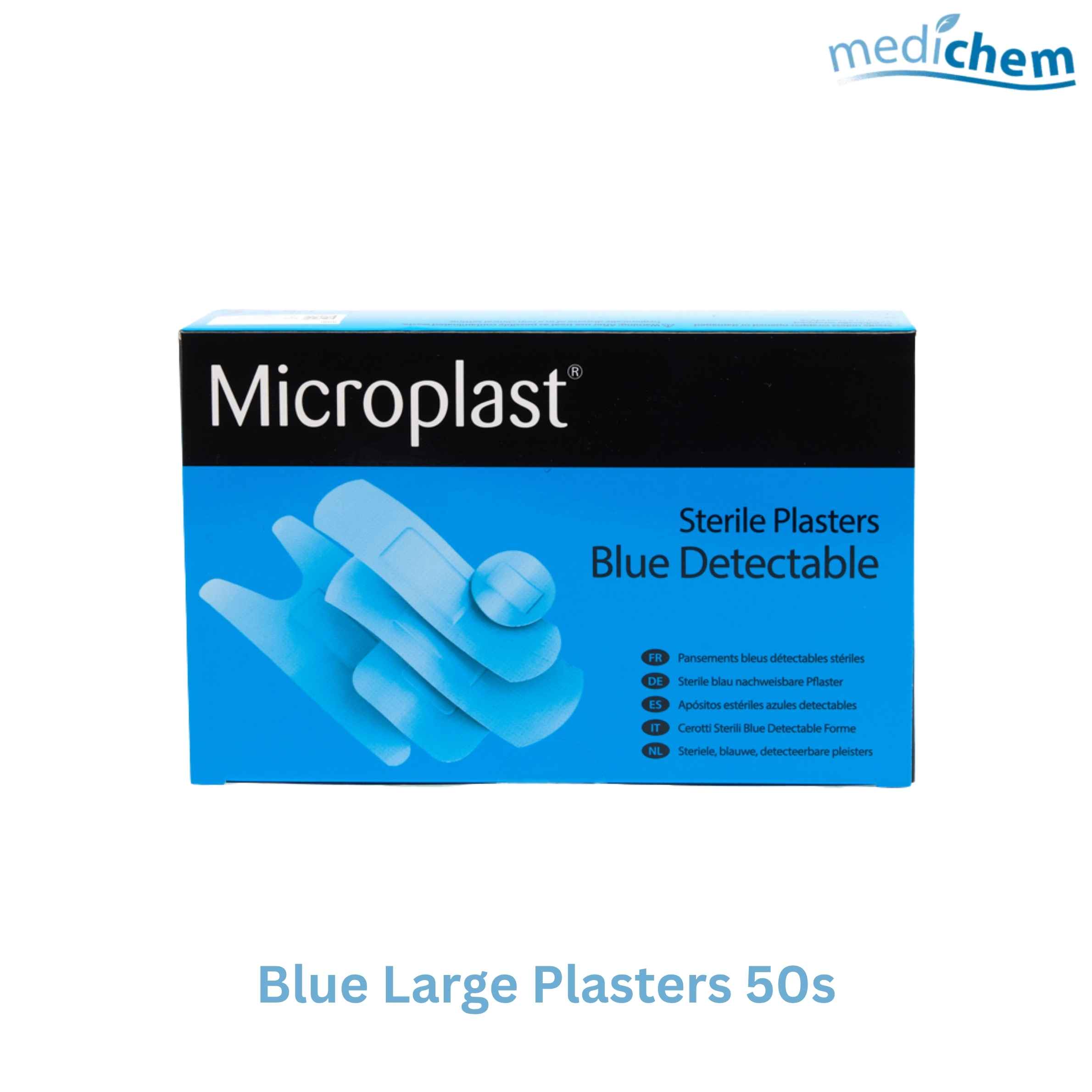 Blue Large Plasters 50 Pack — High Visibility Blue Plasters for Catering & Food Prep First Aid