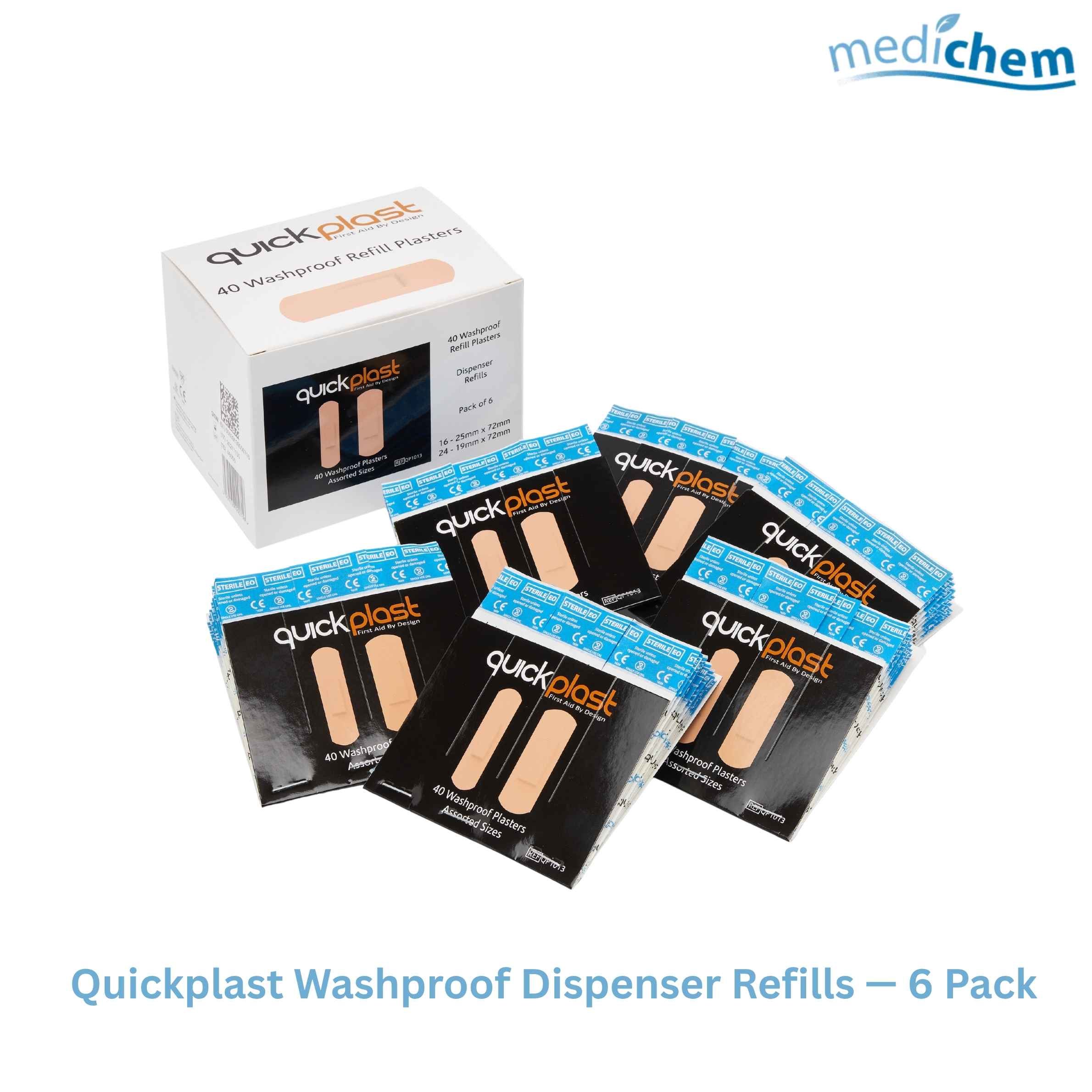 Quickplast Washproof Plaster Dispenser Refills — Box of 6 (40 Plasters per Pack)