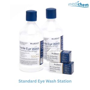 Standard Eye Wash Station — Complete Eye Irrigation Station with Saline, Eye Pads & Mirror