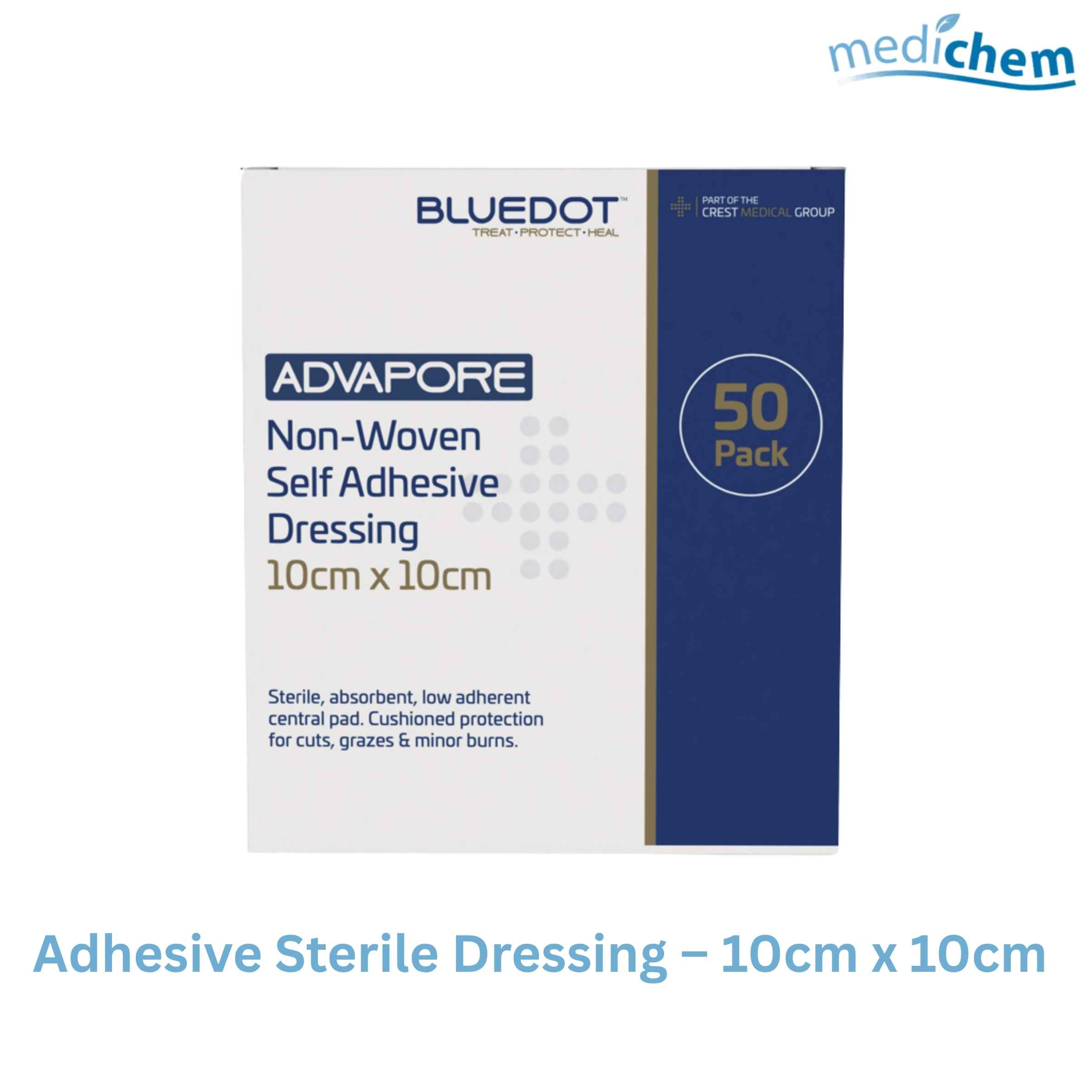 Adhesive Sterile Dressing 10cm x 10cm — Large Self-Adhesive Sterile Dressing for Wounds