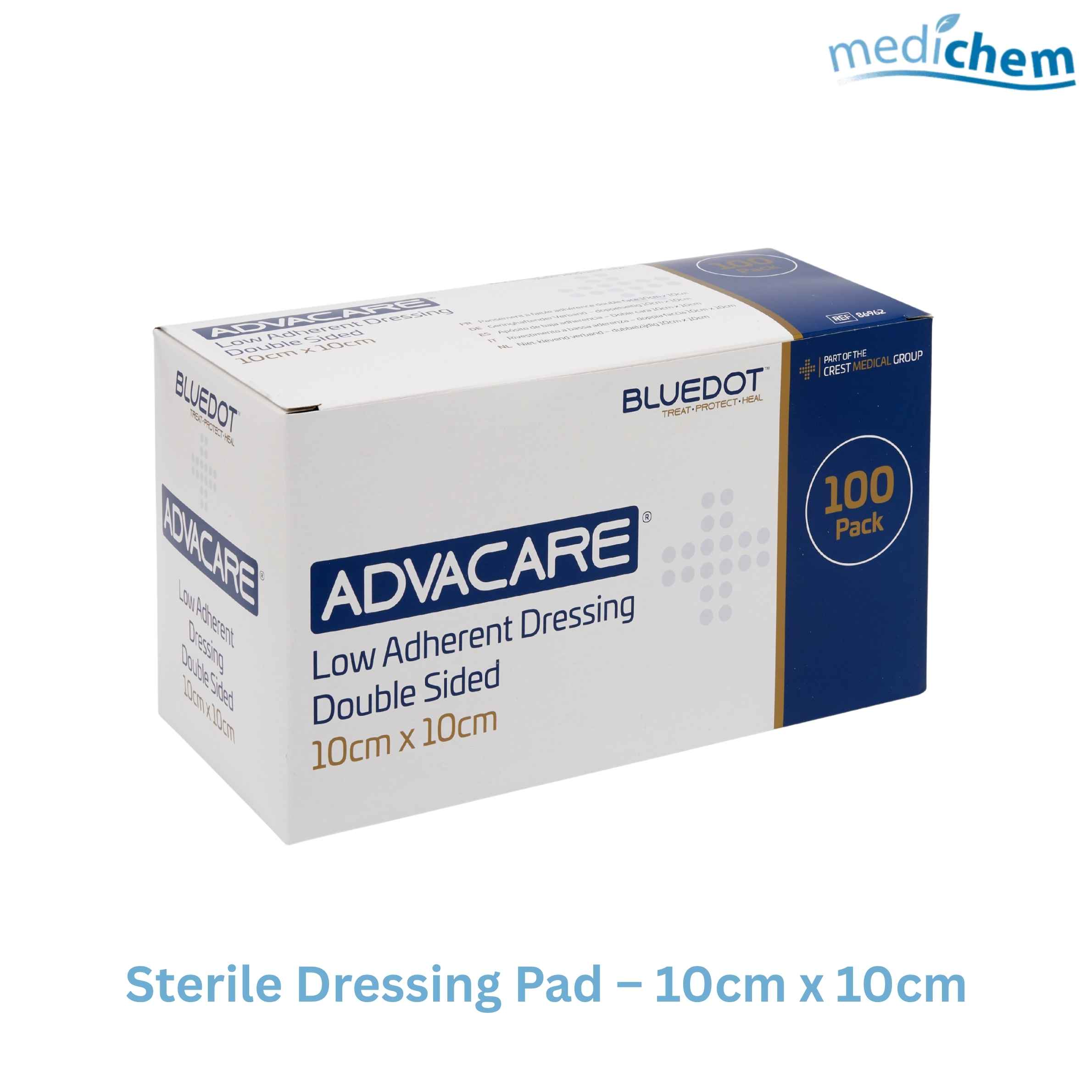 Blue Dot Sterile Dressing Pad 10cm x 10cm — Low Adherent Double Sided Wound Dressing
