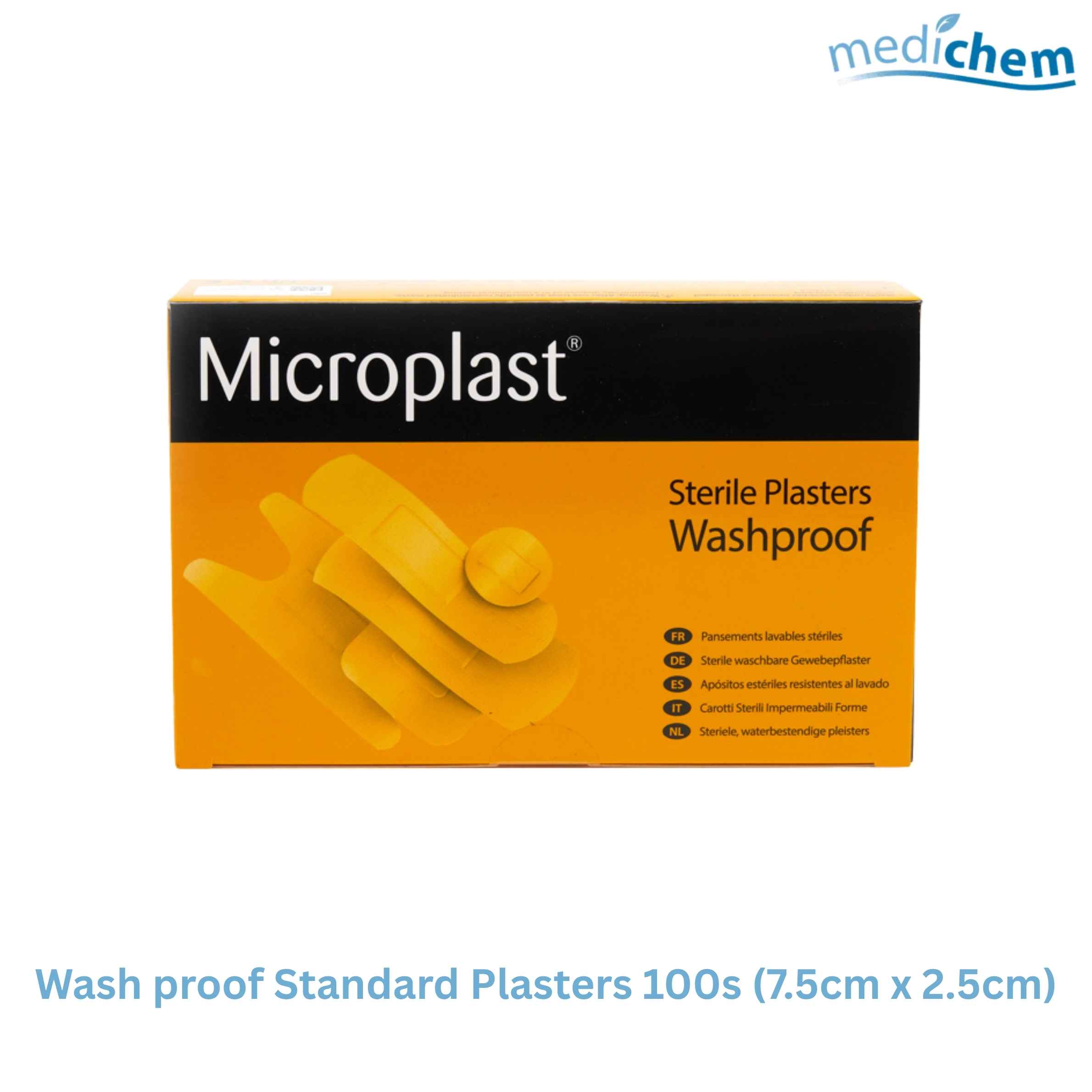 Washproof Standard Plasters 100 Pack — 7.5cm x 2.5cm Everyday First Aid Plasters