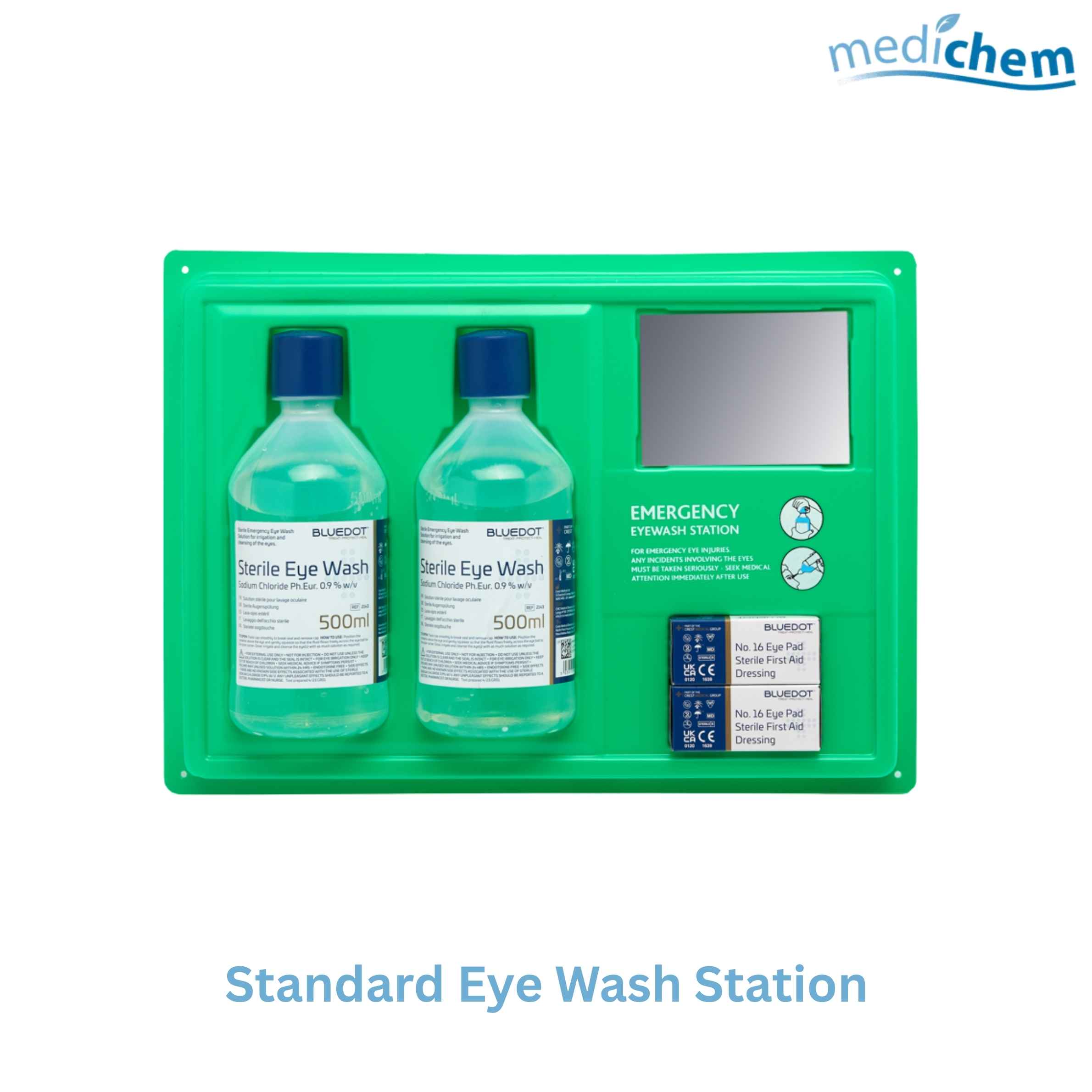 Standard Eye Wash Station — Complete Eye Irrigation Station with Saline, Eye Pads & Mirror - Image 2