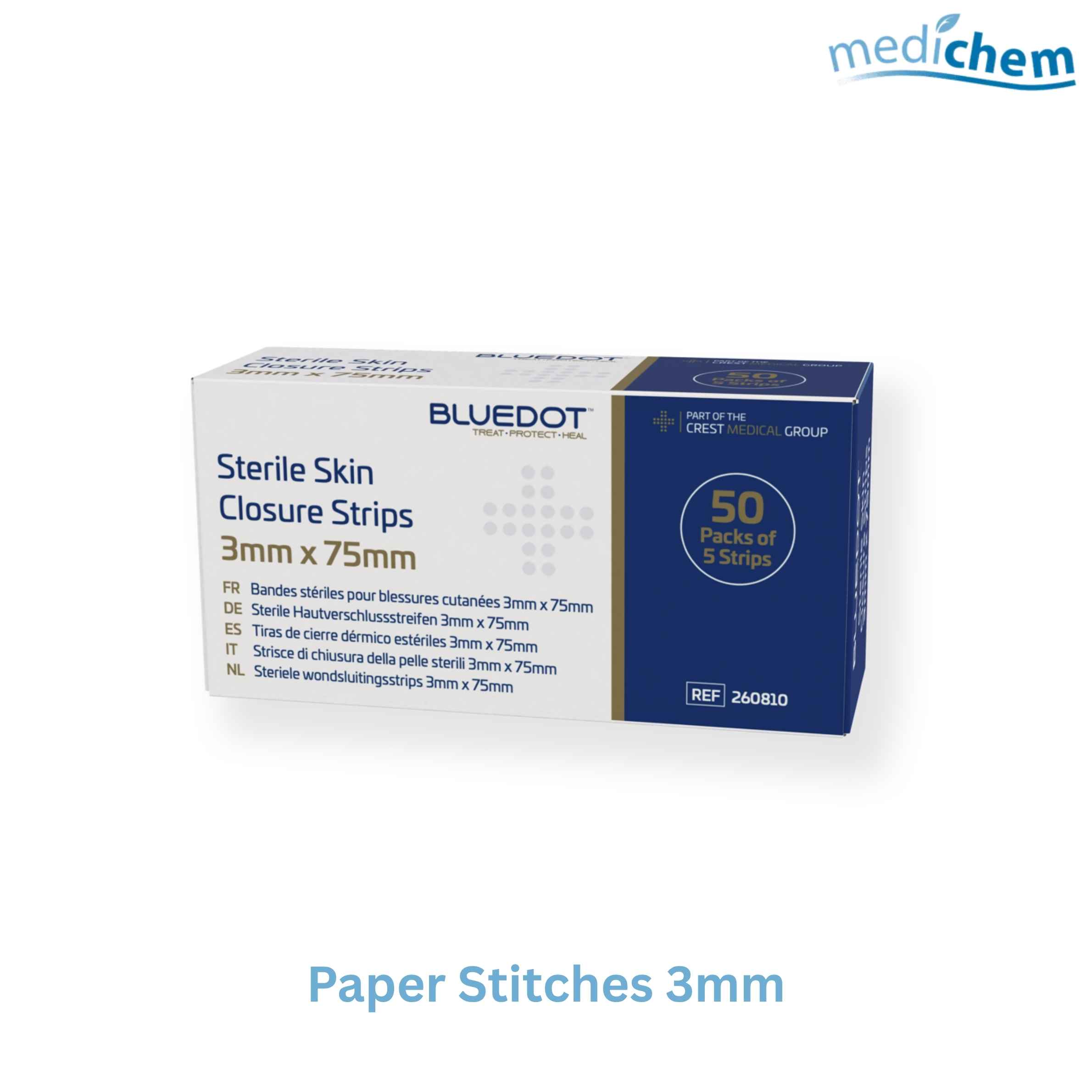 Blue Dot Paper Stitches 3mm x 75mm (Card of 5) — Sterile Skin Closure Strips for Wound Closure - Image 2