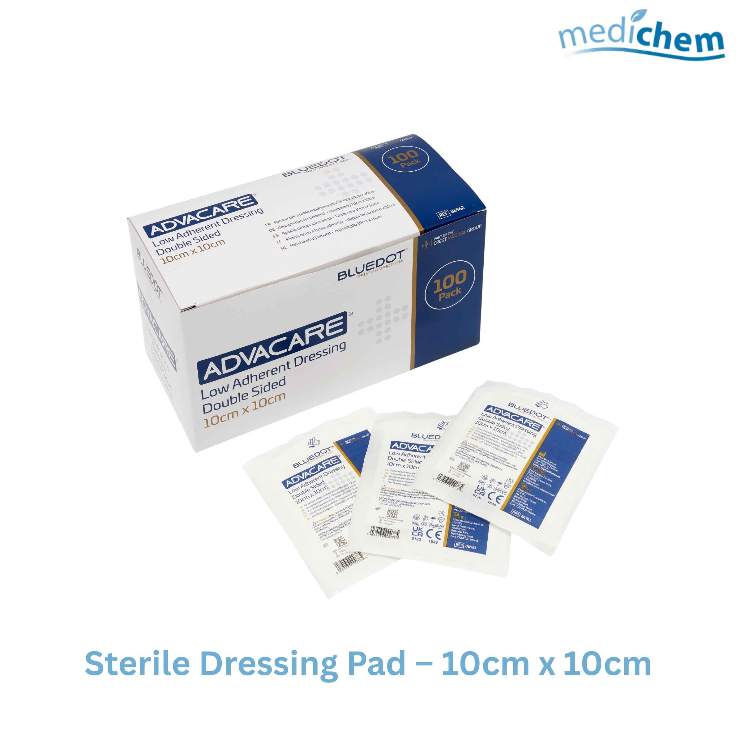 Blue Dot Sterile Dressing Pad 10cm x 10cm — Low Adherent Double Sided Wound Dressing - Image 2