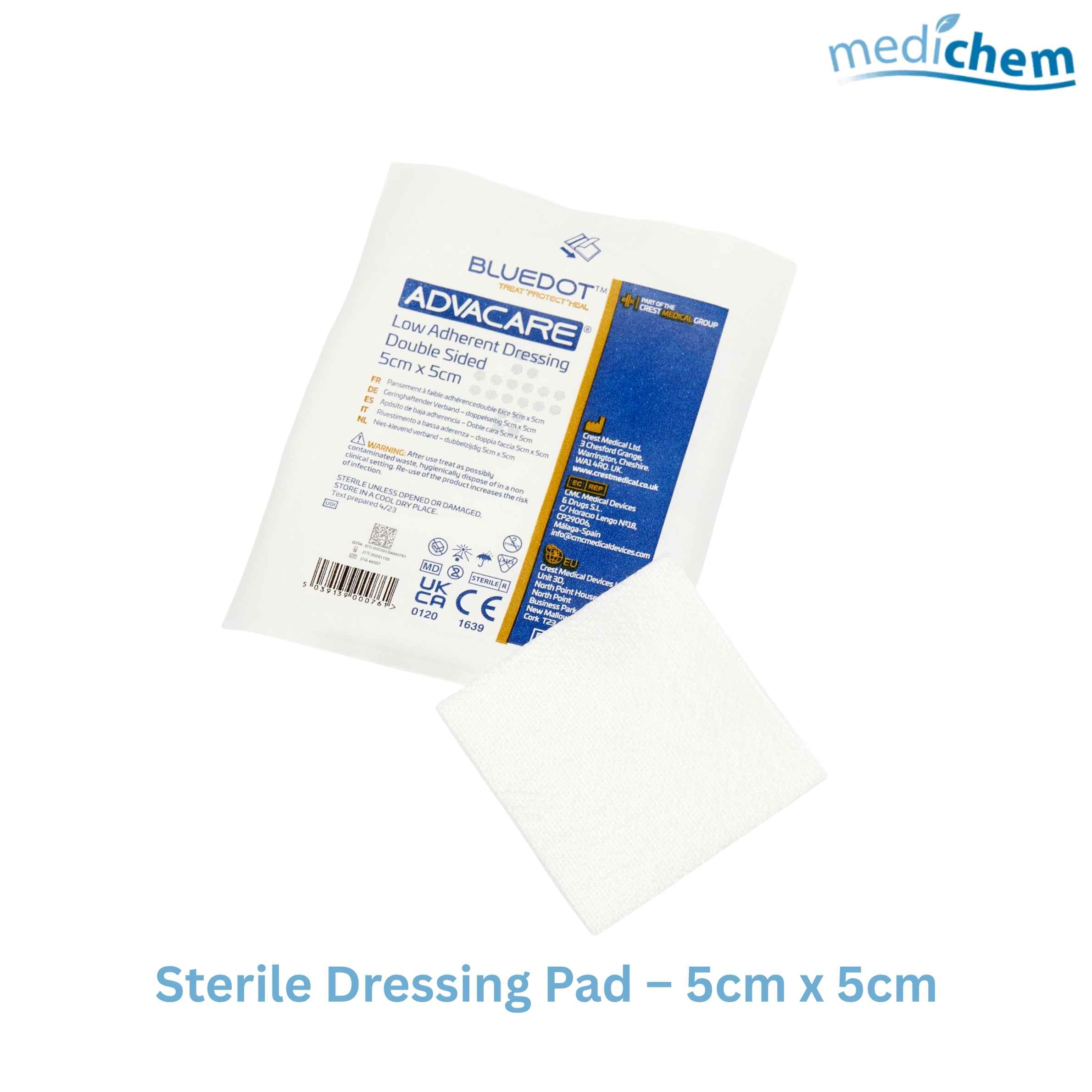 Blue Dot Sterile Dressing Pad 5cm x 5cm — Low Adherent Double Sided Wound Dressing - Image 2
