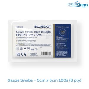 Blue Dot Gauze Swabs 5cm x 5cm (100 Pack) — 8 Ply Wound Cleaning & Dressing Swabs