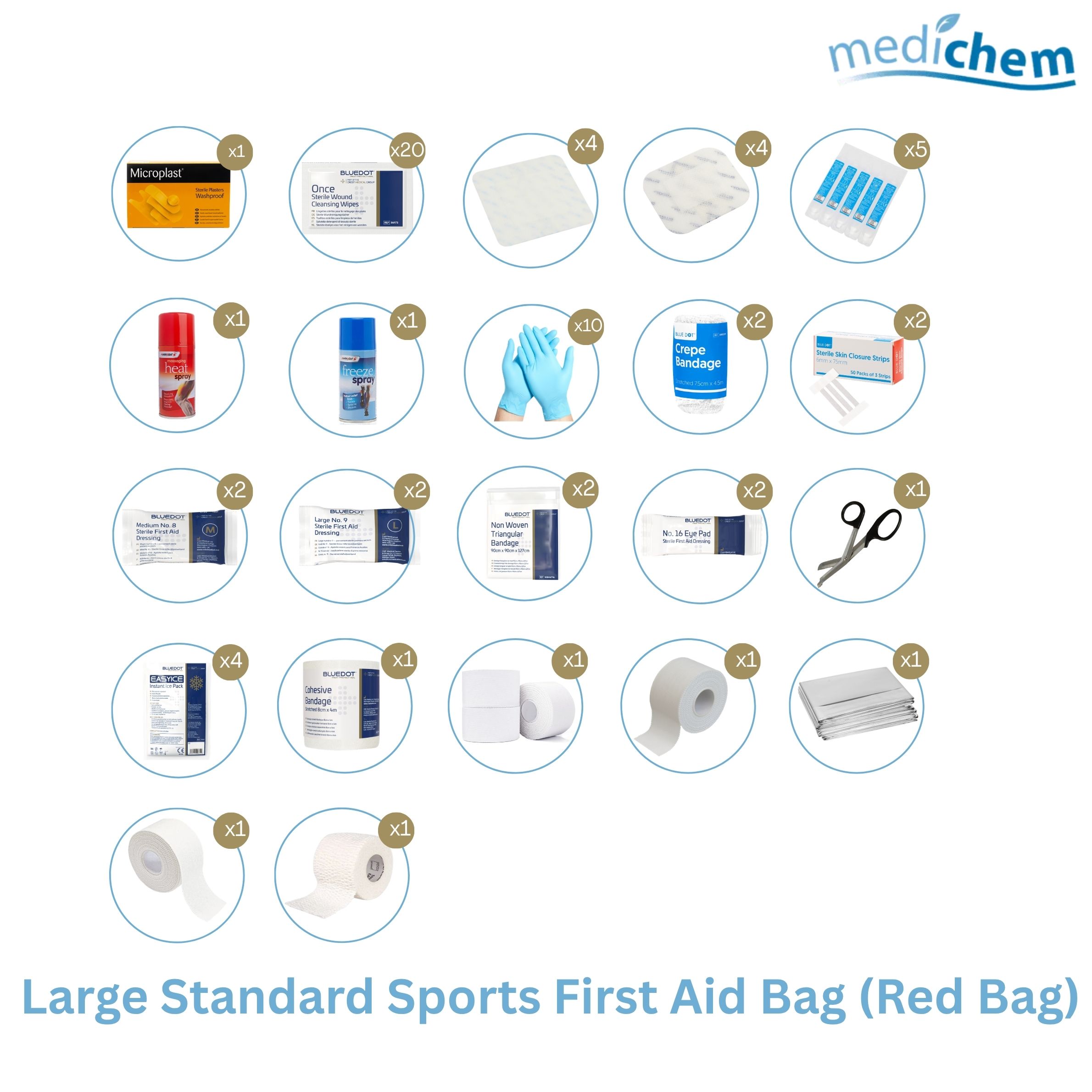 Large Standard Sports First Aid Bag (Red Bag) - Image 2