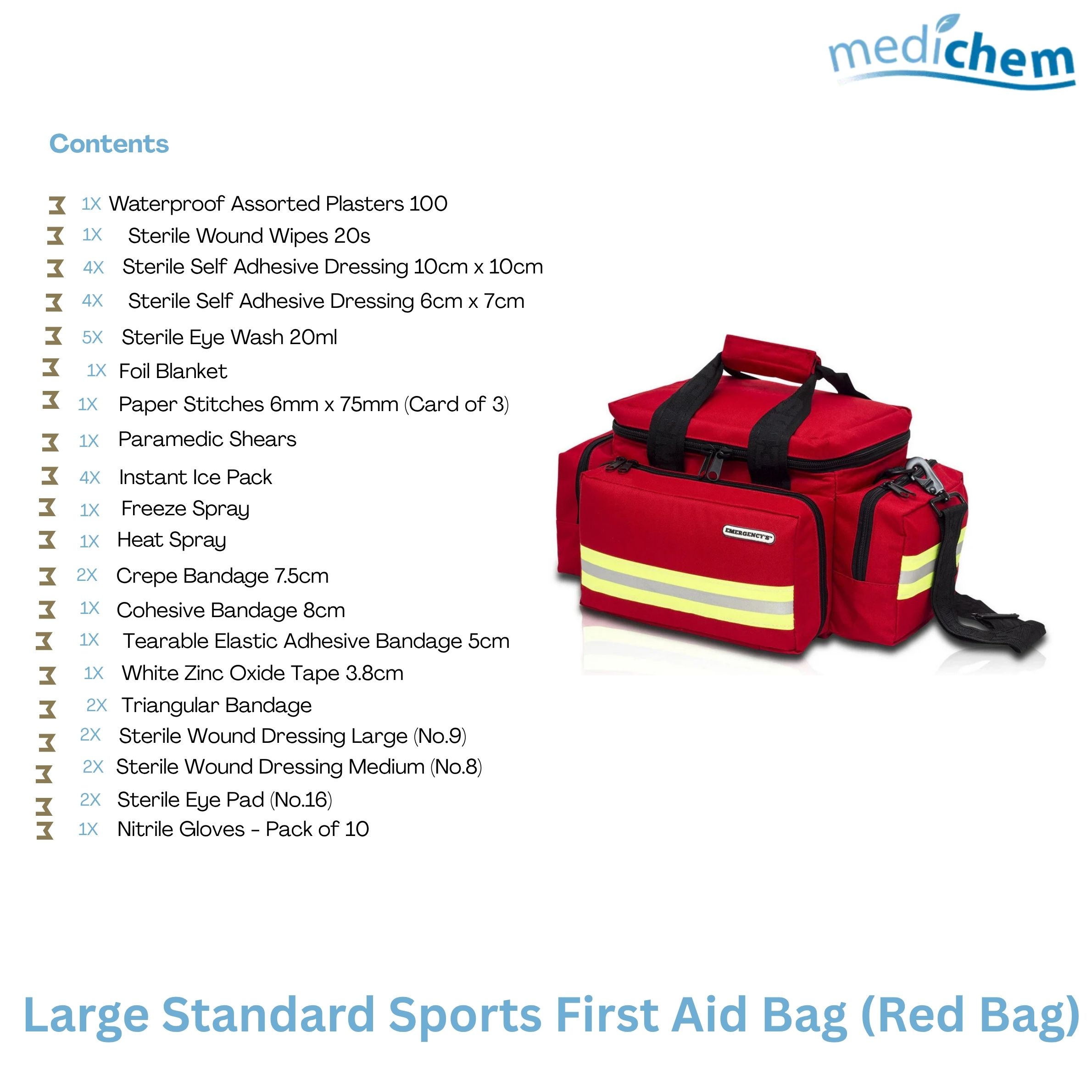 Large Standard Sports First Aid Bag (Red Bag) - Image 3